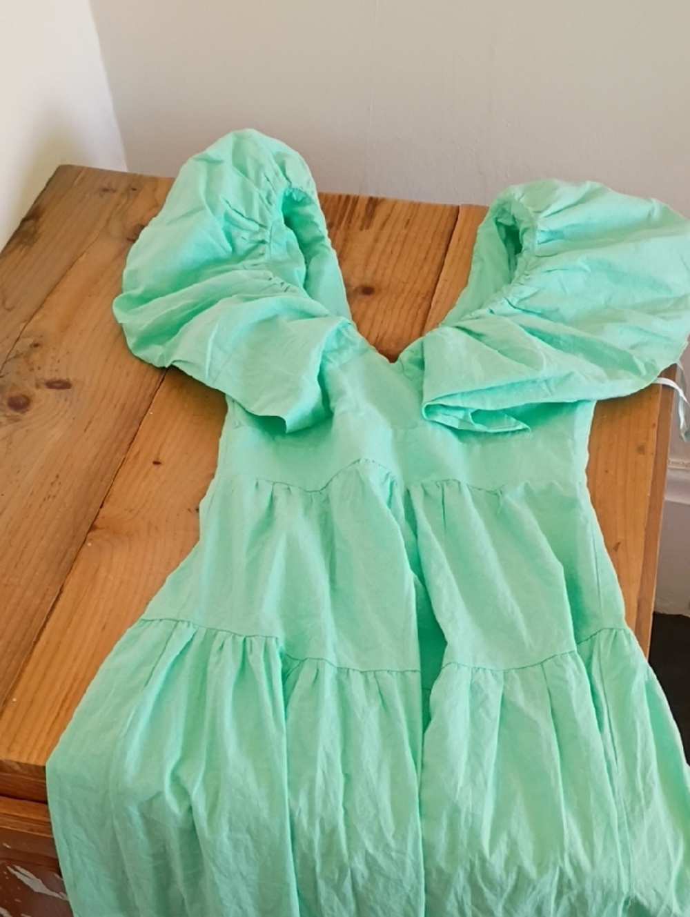 Mika & Gala Lily Whyt Green Puff Shoulder Tiered Maxi Dress Size S NWOT - Picture 9 of 9